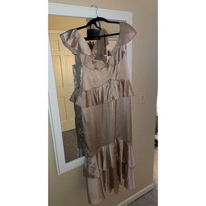 Reese Ruffle Dress | XL | Show Me Your Mumu | Champagne Luxe Satin